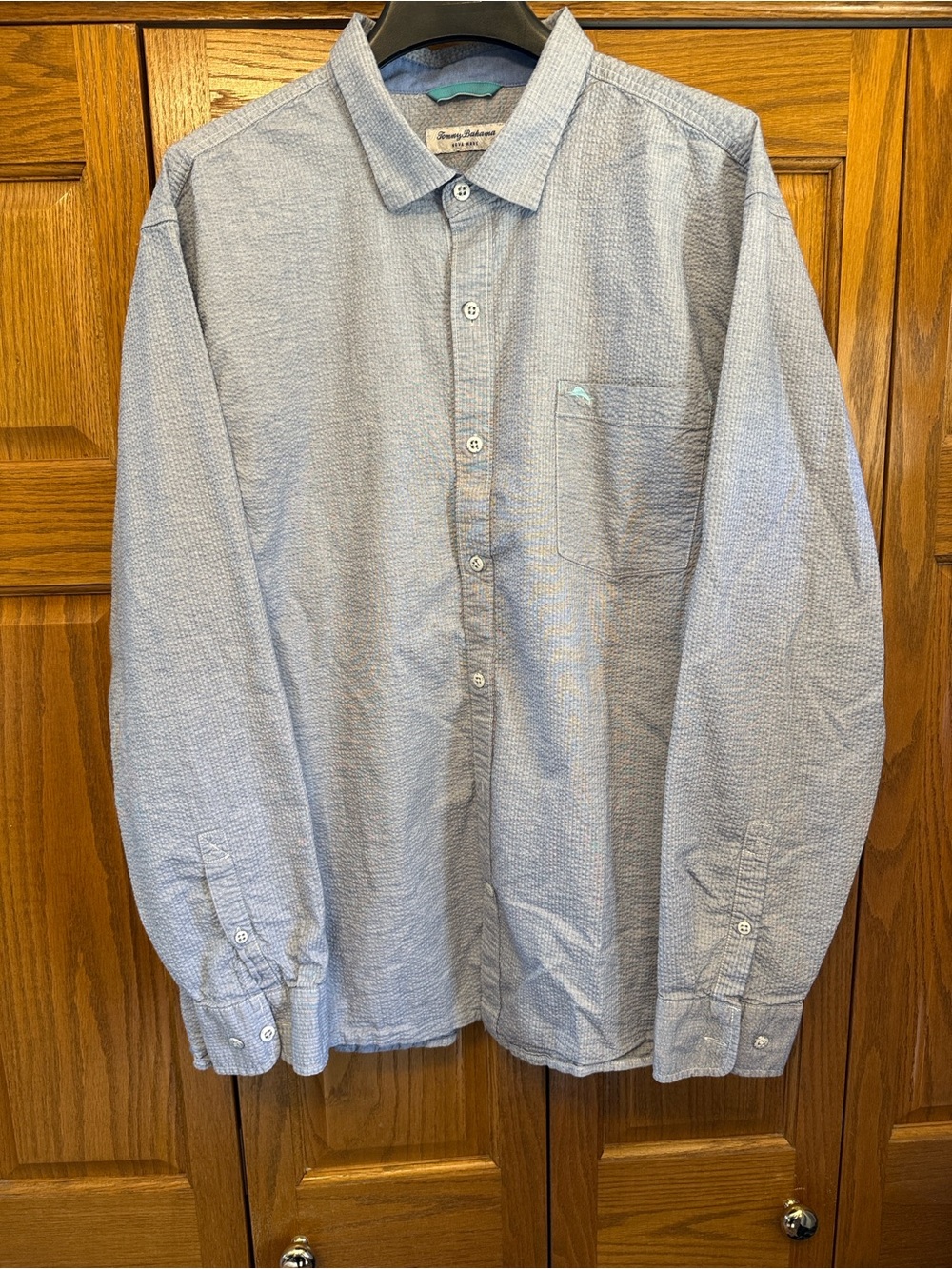 Tommy Bahama Light Blue Long-Sleeve Button-Down Textured Shirt-XXL